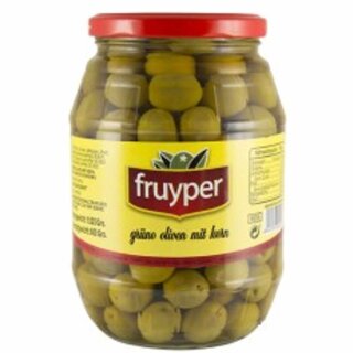 Fruyper grüne Oliven mit Stein nach Anschovis Aroma pasteurisiert (1025g Glas)