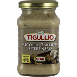 Tigullio Pesto mit Ricotta, Trüffel und schwarzem Pfeffer (185g Glas)