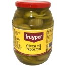 Fruyper grüne Oliven mit Stein und Pepperoni (500g Glas ATG)