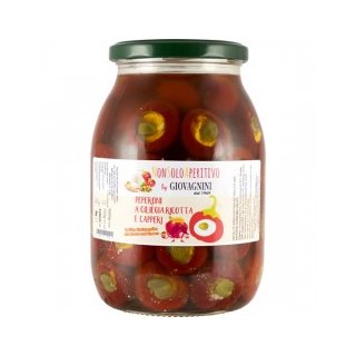 Giovagnini Gefüllte Kirschpaprika mit Ricotta und Kapern in Sonnenblumenöl (948ml)
