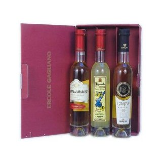 Präsentkarton Elite Gagliano: 1Fl Grappa Amarone 0,2l+1Fl Limoncello Garda 0,2+1Fl Grappa Riserva Bacio d.Muse 0,2l (3Fl)