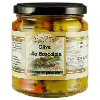 Lombardi Oliven eingelegt mit Paprika und Champignons (314ml)