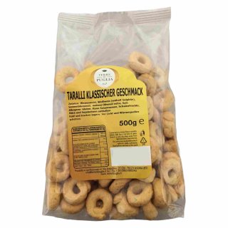 Terre Di Puglia Taralli Gebäck Klassischer Geschmack (500g Beutel)