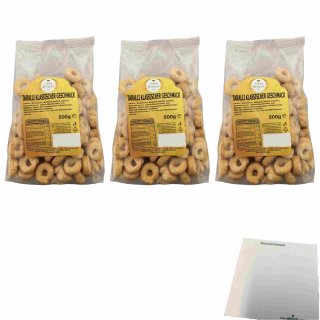 Terre Di Puglia Taralli Gebäck Klassischer Geschmack 3er Pack (3x500g Beutel) + usy Block
