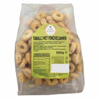 Terre Di Puglia Taralli Gebäck mit Fenchelsamen (500g Beutel)