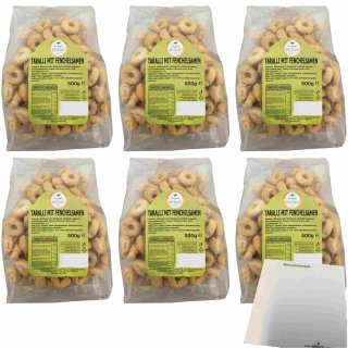 Terre Di Puglia Taralli Gebäck mit Fenchelsamen 6er Pack (6x500g Beutel) + usy Block