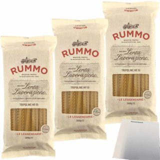 Rummo Lenta Lavorazione Tripoline No. 081 3er Pack (3x500g Packung gewellte Bandnudeln) + usy Block