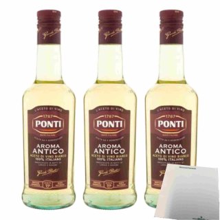 Ponti Aceto di Vino Bianco Aroma Antico 3er Pack (3x500ml Flasche Weißweinessig) + usy Block