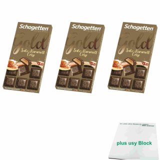 Schogetten Gold Salz-Karamell Crisp 3er Pack (3x100g) + usy Block