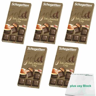 Schogetten Gold Salz-Karamell Crisp 5er Pack (5x100g) + usy Block