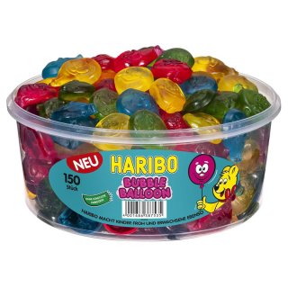 Haribo Bubble Balloon Fruchtgummis mit Kaugummi Geschmack (150 Stck. Runddose)