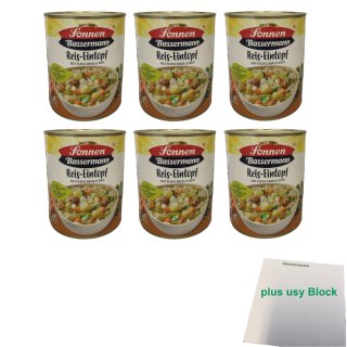 Sonnen Bassermann Reis-Eintopf mit Fleischbeilage 6er Pack (6x 800g Dose) + usy Block