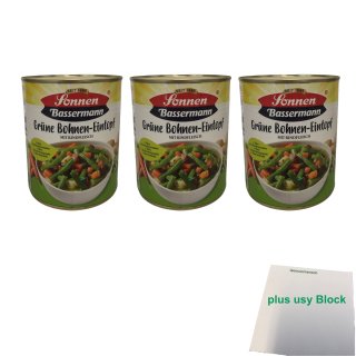 Sonnen Bassermann grüne Bohnen-Eintopf 3er Pack (3x 800g Dose) + usy Block