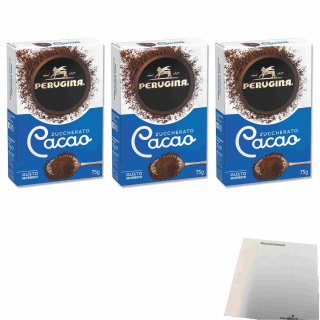 Perugina Cacao Zuccherato 3er Pack (3x75g Packung gezuckertes Kakaopulver) + usy Block