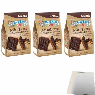 Mulino Bianco Mini Fette con Cioccolato fondente 3er Pack (3x110g Beutel Zwieback mit Schokolade) + usy Block