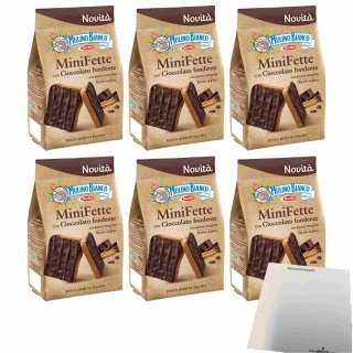 Mulino Bianco Mini Fette con Cioccolato fondente 6er Pack (6x110g Beutel Zwieback mit Schokolade) + usy Block