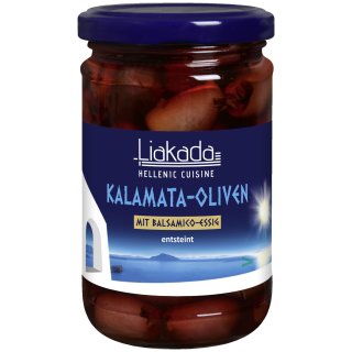 Liakada Kalamata-Oliven mit Balsamico-Essig entsteint (155g Glas)