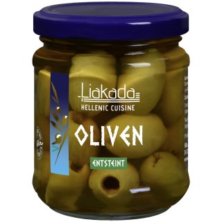 Liakada Grüne Oliven Sorte Chalkidiki entsteint (90g Glas)