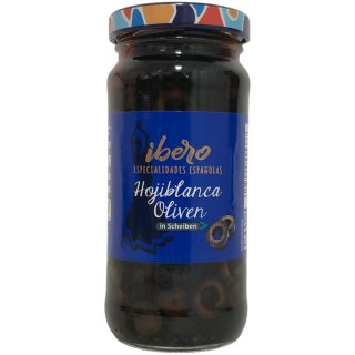 Ibero schwarze Hojiblanca Oliven in Scheiben 1er Pack (1x230g Glas)