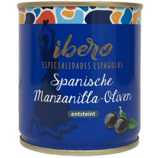 Ibero spanische schwarze Manzanilla Oliven entsteint 1er Pack (1x200g Dose)