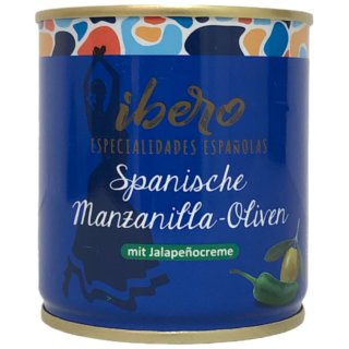 Ibero Spanische Manzanilla-Oliven mit Jalapenocreme 1er Pack (1x200g Dose)