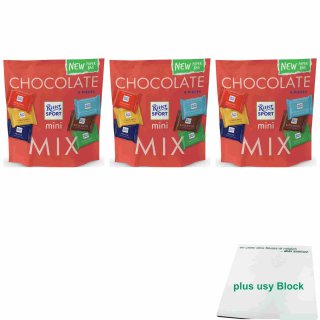Ritter Sport Mini Chocolate Mix 3er Pack (3x150g Papierbeutel) + usy Block