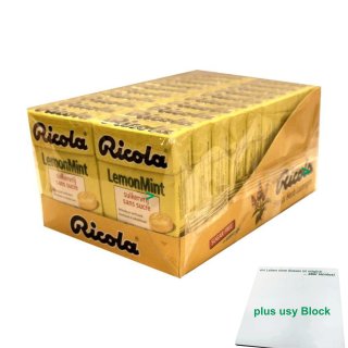 Ricola Lemon Mint Bonbon 20 x 50g Packung (Zitrone Minze Zuckerfrei) + usy Block