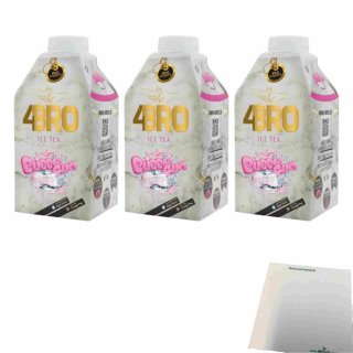 4Bro Ice Tea Bubblegum 3er Pack (3x500ml Pack Eistee mit Kaugummi-Geschmack) + usy Block