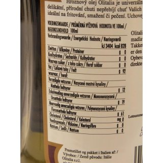 Olitalia Grapeseed Oil 1000ml Flasche (Traubenkernöl) PET FLASCHE