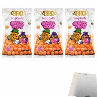 4Bro Broji Balls Bubblegum 3er Pack (3x75g Beutel Maissnack mit Kaugummi-Geschmack) + usy Block