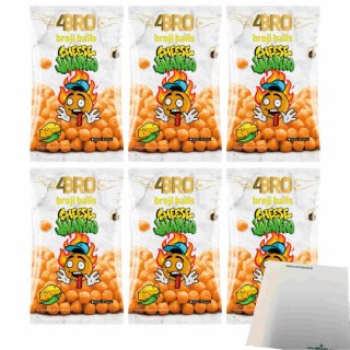4Bro Broji Balls Cheese Jalapeno 6er Pack (6x75g Beutel Maissnack mit Käse Chili Geschmack) + usy Block