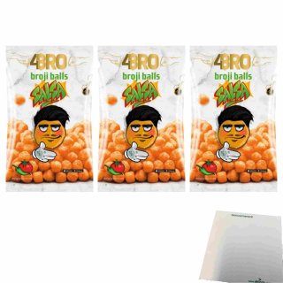 4Bro Broji Balls Salsa 3er Pack (3x75g Beutel Maissnack mit Salsa-Geschmack) + usy Block