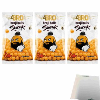 4Bro Broji Balls Sucuk 3er Pack (3x75g Beutel Maissnack mit Sucuk-Geschmack) + usy Block