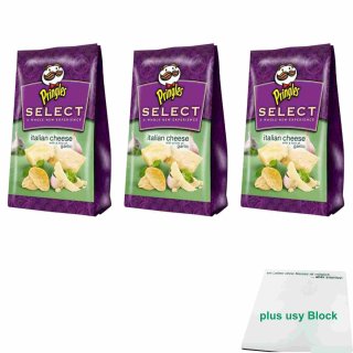 Pringles Select Italian Cheese with a Hint of Garlic Kartoffelchips 3er Pack (3x160g Beutel) + usy Block