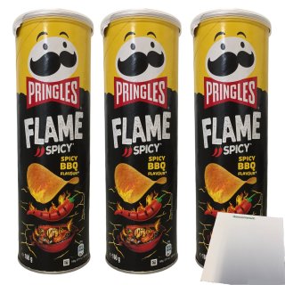 Pringles Flame Spicy Spicy BBQ Flavour 3er Pack (3x160g Dose) + usy Block
