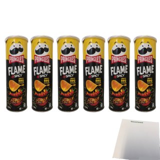 Pringles Flame Spicy Spicy BBQ Flavour 6er Pack (6x160g Dose) + usy Block