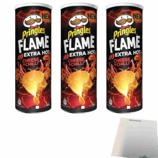 Pringles Flame Extra Hot Cheese & Chilli 3er Pack (3x160g Dose) + usy Block