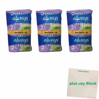 Always Ultra Long Binden Größe 2 3er Pack (3x24 Stück) + usy Block