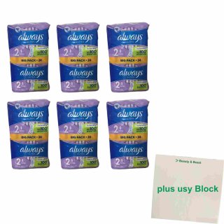 Always Ultra Long Binden Größe 2 6er Pack (6x24 Stück) + usy Block