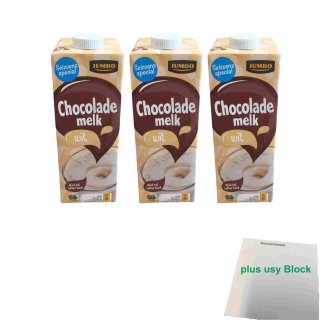 Chocolade melk wit 3er Pack (3x Schokoladenmilch, 1L) + usy Block