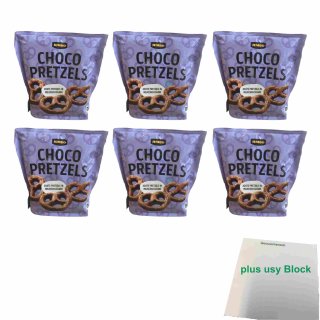 Jumbo Choco Pretzels 6er Pack (Schokoladen-Bretzel, 6x 150g Packung) + usy Block