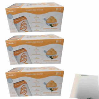 Jelly Belly Sparkling Water Orange Sherbet USA 3er Pack (24x355ml Dose) + usy Block