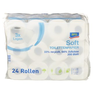 aro Toilettenpapier Weiß 3 lagig - 24 x 200 Blatt