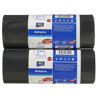 aro Müllsäcke 100  x  125 cm Schwarz 240 l Low Density Polyethylen (LDPE), Polyethylen (PE) 70 My - 20 Stück