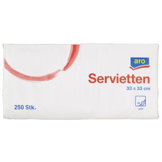 aro Servietten 33  x  33 cm Weiß 2 lagig - 250 Stück