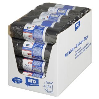 aro Müllbeutel mit Zugband 65  x  65 cm Schwarz 60 l Low Density Polyethylen (LDPE), Polyethylen (PE) 25 My - 4 x 100 Stück
