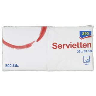 aro Servietten 33  x  33 cm Weiß Papier 1/4Falz 1 lagig - 9 x 500 Stück