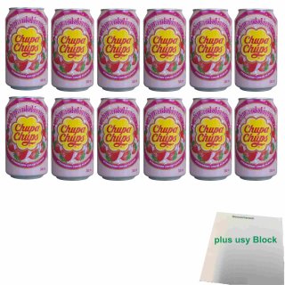 Chupa Chups Sparkling mit Erdbeer-Sahne-Geschmack 12er Pack (12x 345ml Dose) + usy Block