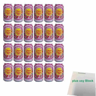 Chupa Chups Sparkling mit Erdbeer-Sahne-Geschmack 24er Pack (24x 345ml Dose) + usy Block