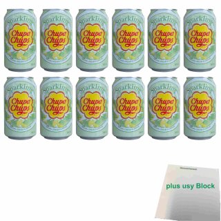 Chupa Chups Sparkling mit Melonen-Sahne-Geschmack 12er Pack (12x 345ml Dose) + usy Block